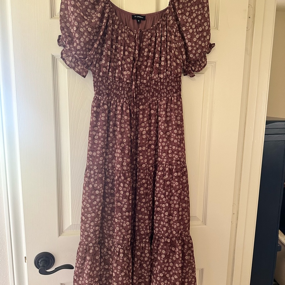 Blu Pepper Cream and Purple Square Neck Midi Dress